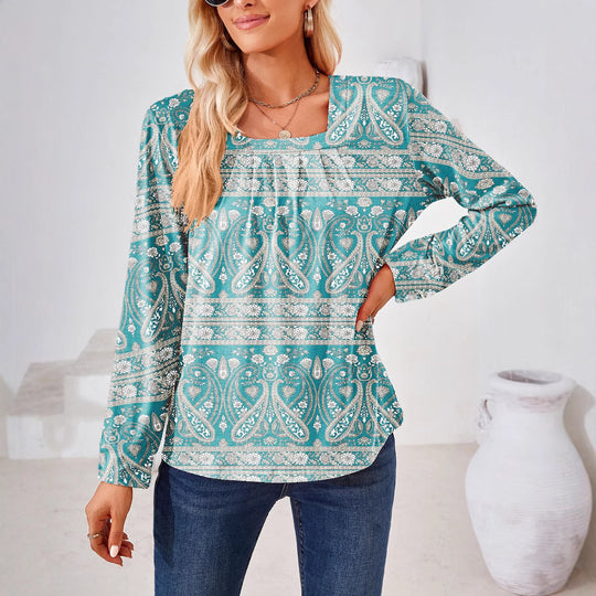 Damen Bluse mit floralen Mustern und quadratischem Ausschnitt Heidi-Mode