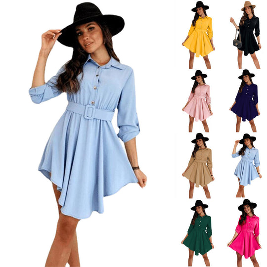 Damen Knielanges Hemdblusenkleid mit Taillengürtel und eleganten Details Heidi-Mode