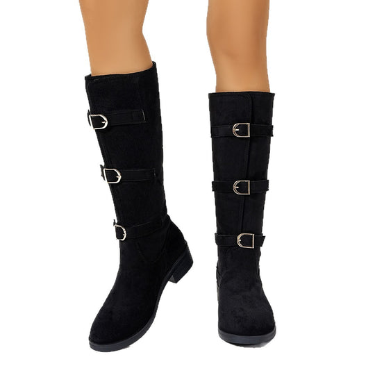 Damen Modische Stiefel mit dekorativen Schnallen und komfortablem Blockabsatz Heidi-Mode