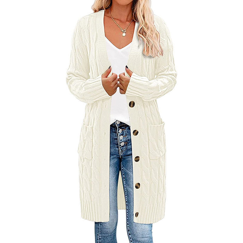 Damen Grobstrick-Cardigan mit dekorativen Knöpfen und praktischen Taschen Heidi-Mode