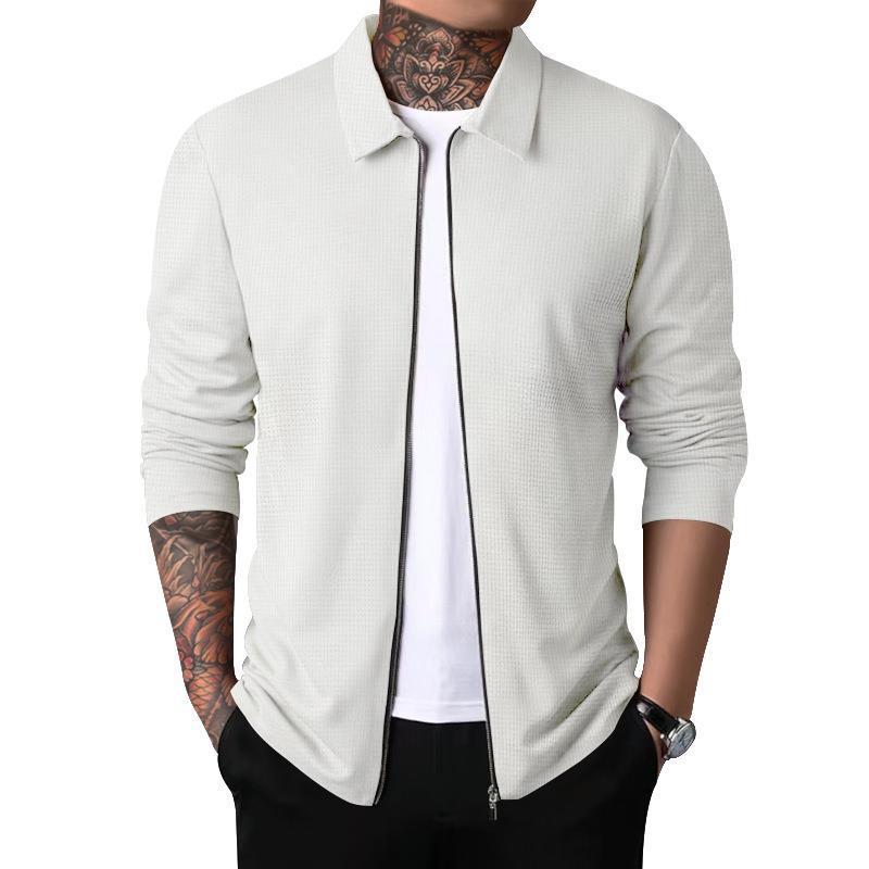 Herren Freizeitjacke mit durchgehendem Reißverschluss und strukturiertem Gewebe Heidi-Mode