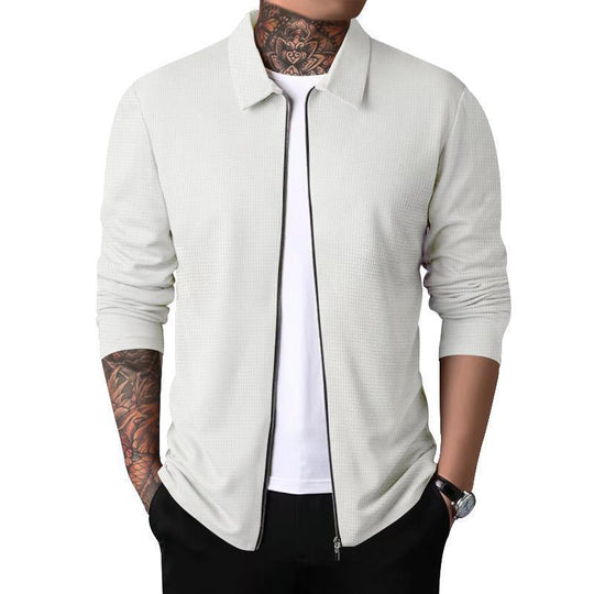 Herren Freizeitjacke mit durchgehendem Reißverschluss und strukturiertem Gewebe Heidi-Mode