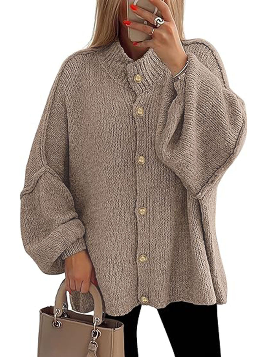 Damen oversized Strickjacke mit Knopfverschluss Heidi-Mode