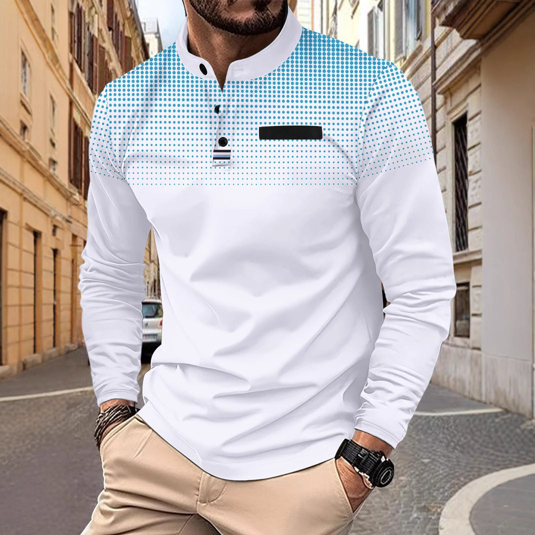 Herren Langarmshirt mit stylischem Stehkragen und kontrastierenden Dots Heidi-Mode