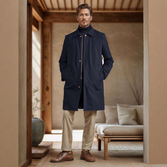 Herren eleganter Mantel mit praktischen Taschen und modernem Kragen Heidi-Mode
