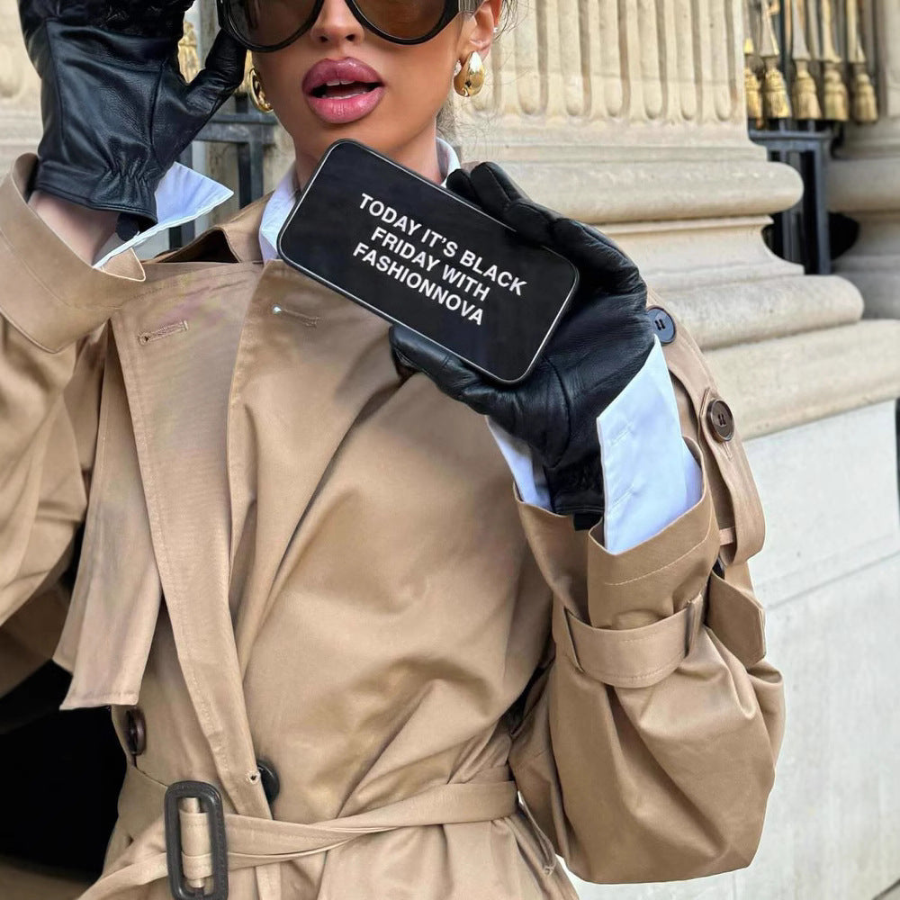 Damen stilvolle Trenchcoat mit praktischen Taschen und Gürtel Heidi-Mode