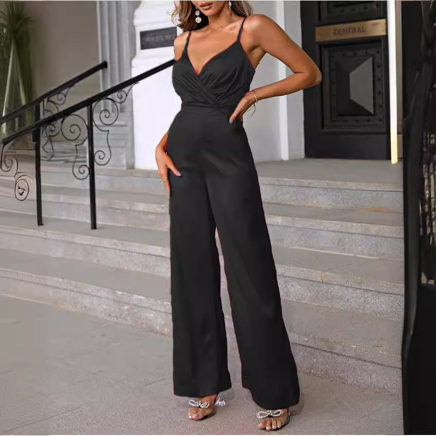 Damen eleganter Overall mit taillierter Drapierung und feinen Trägern Heidi-Mode