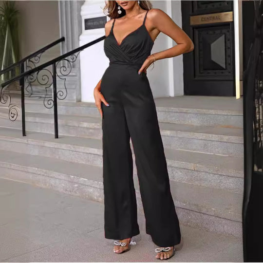 Damen eleganter Overall mit taillierter Drapierung und feinen Trägern Heidi-Mode