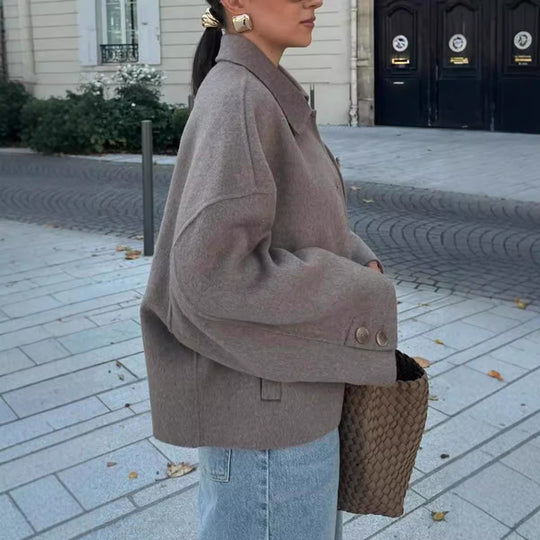 Damen Modische Oversized-Wolljacke mit Knopfdetails und weitem Schnitt Heidi-Mode