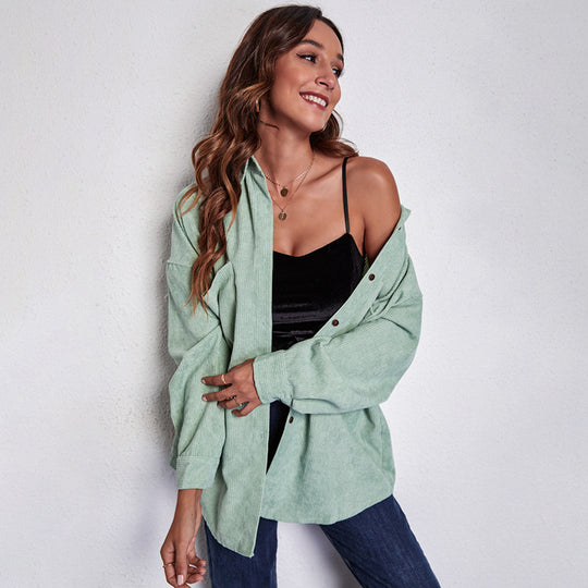 Damen Oversized Hemdblusenshirt aus Cord Heidi-Mode