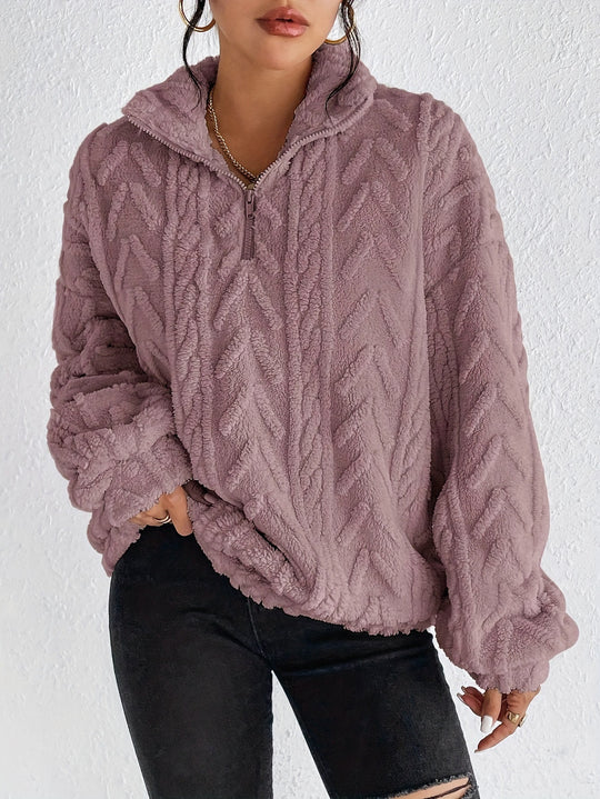 Damen Fleece Pullover mit hohem Kragen und strukturiertem Design Heidi-Mode