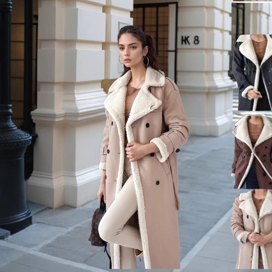 Damen eleganter Übergangs-Mantel mit Teddyfutter und doppelter Knopfleiste Heidi-Mode