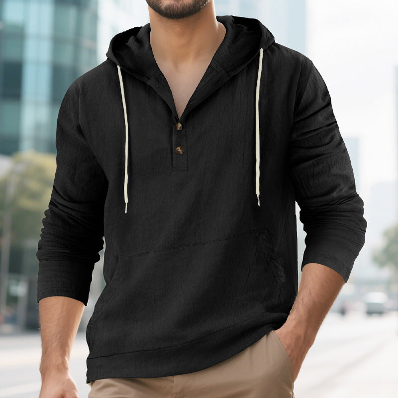 Herren Kapuzensweater mit Knopfleiste und praktischen Taschen Heidi-Mode