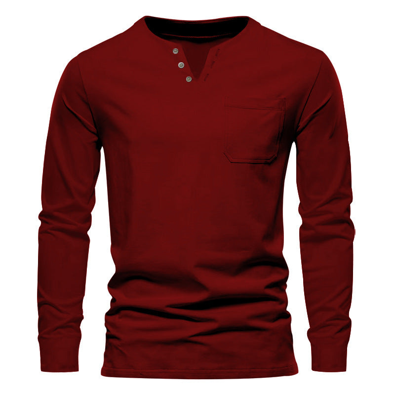 Herren Langarm-Henley-Shirt mit praktischen Knopfdetails und Brusttasche Heidi-Mode