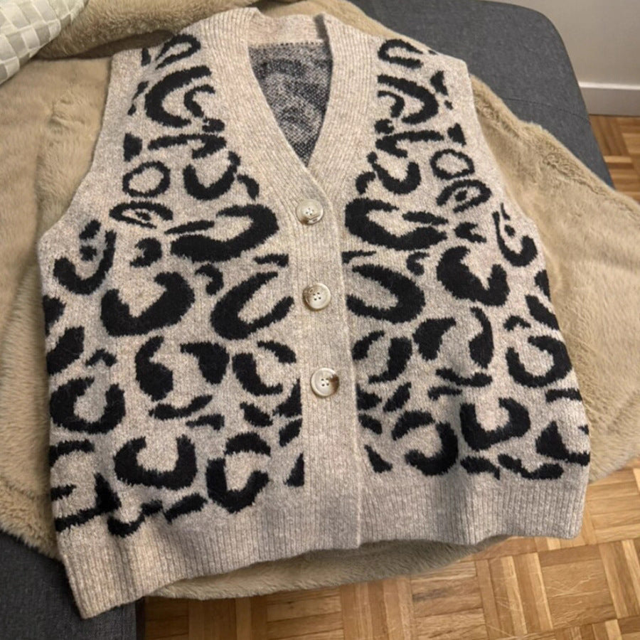 Damen Gemusterte Strickweste mit Knopfverschluss und Taschen Heidi-Mode