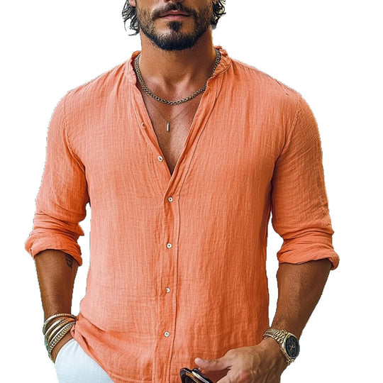 Herren leichte Langarmbluse mit Knopfleiste und bequemer Passform Heidi-Mode