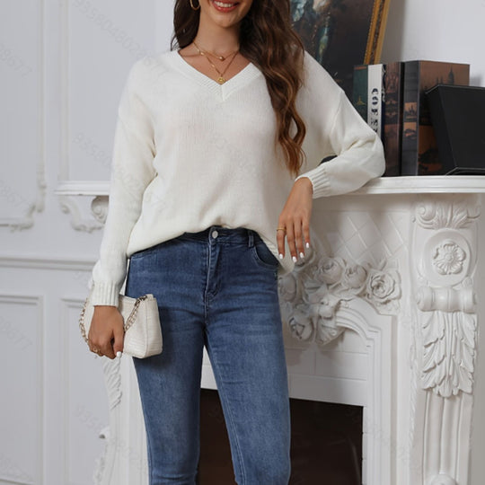 Damen lässiger V-Ausschnitt Pullover Heidi-Mode