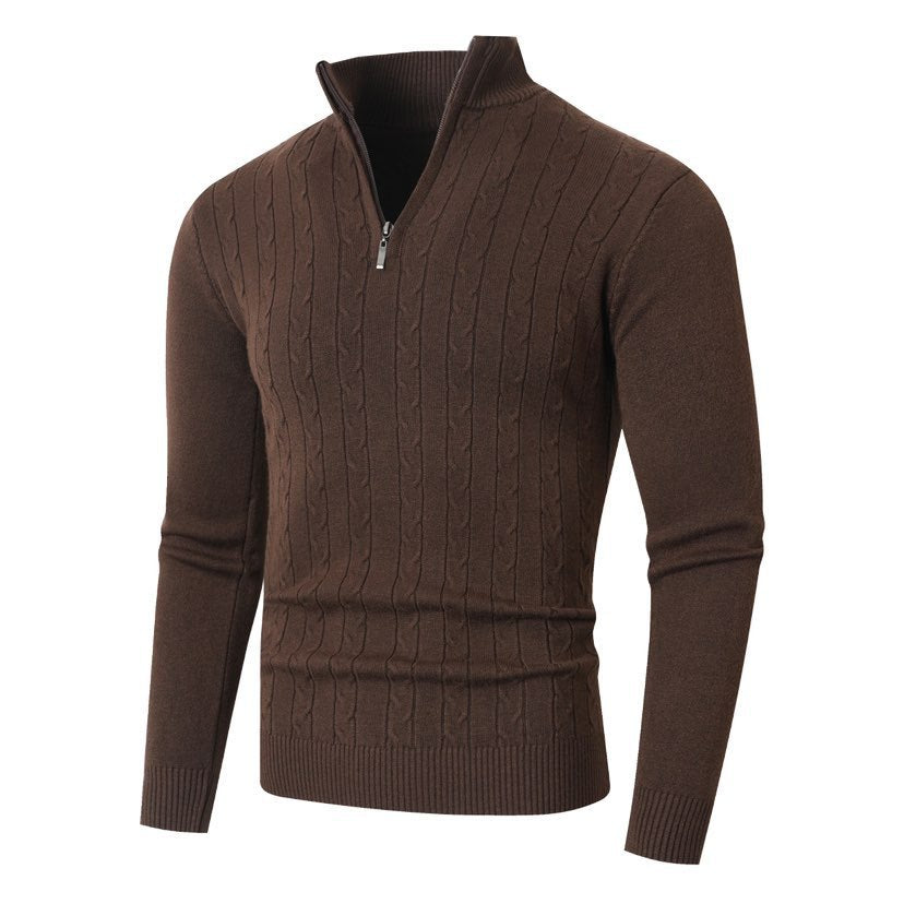 Herren stylischer Strickpullover mit hohem Stehkragen und durchgehendem Reißverschluss Heidi-Mode