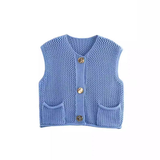 Damen Strickweste mit Knopfdetails und praktischen Taschen Heidi-Mode