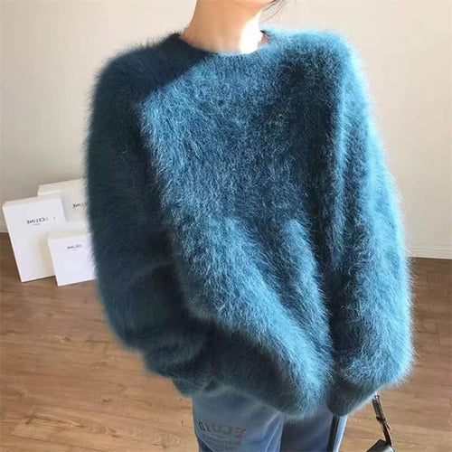 Damen Flauschiger Rundhals-Pullover mit lässigem Schnitt und oversized Passform Heidi-Mode