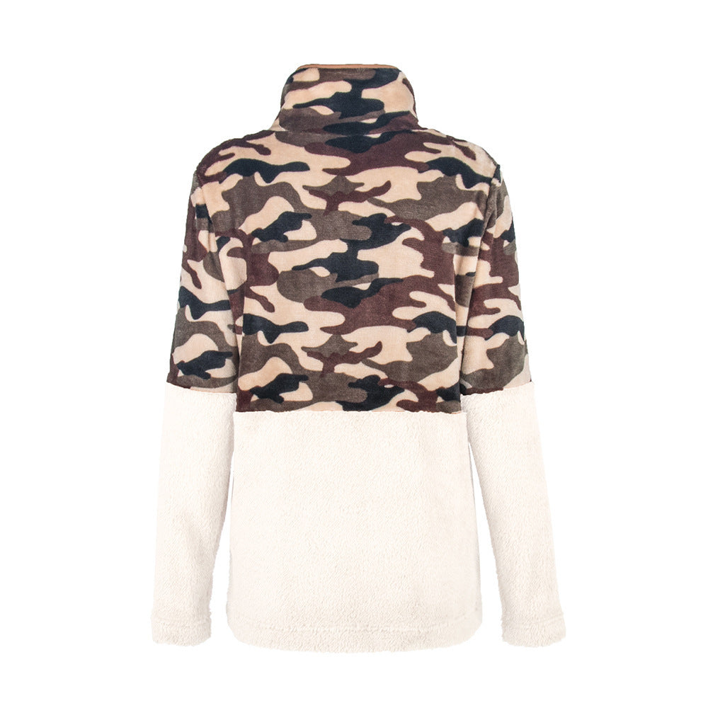 Damen warme Fleecejacke im Camouflage-Design mit hohem Kragen Heidi-Mode