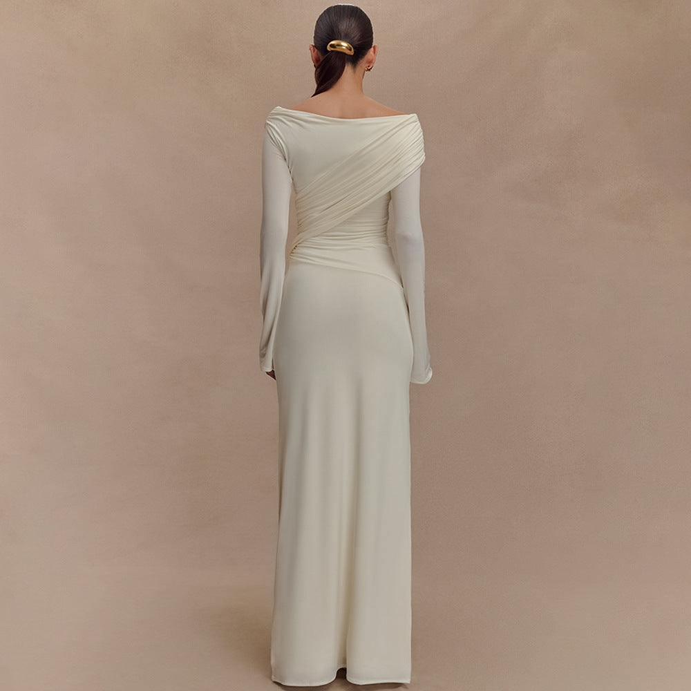 Damen elegantes Maxikleid mit off-shoulder Design und Wickeldetails Heidi-Mode