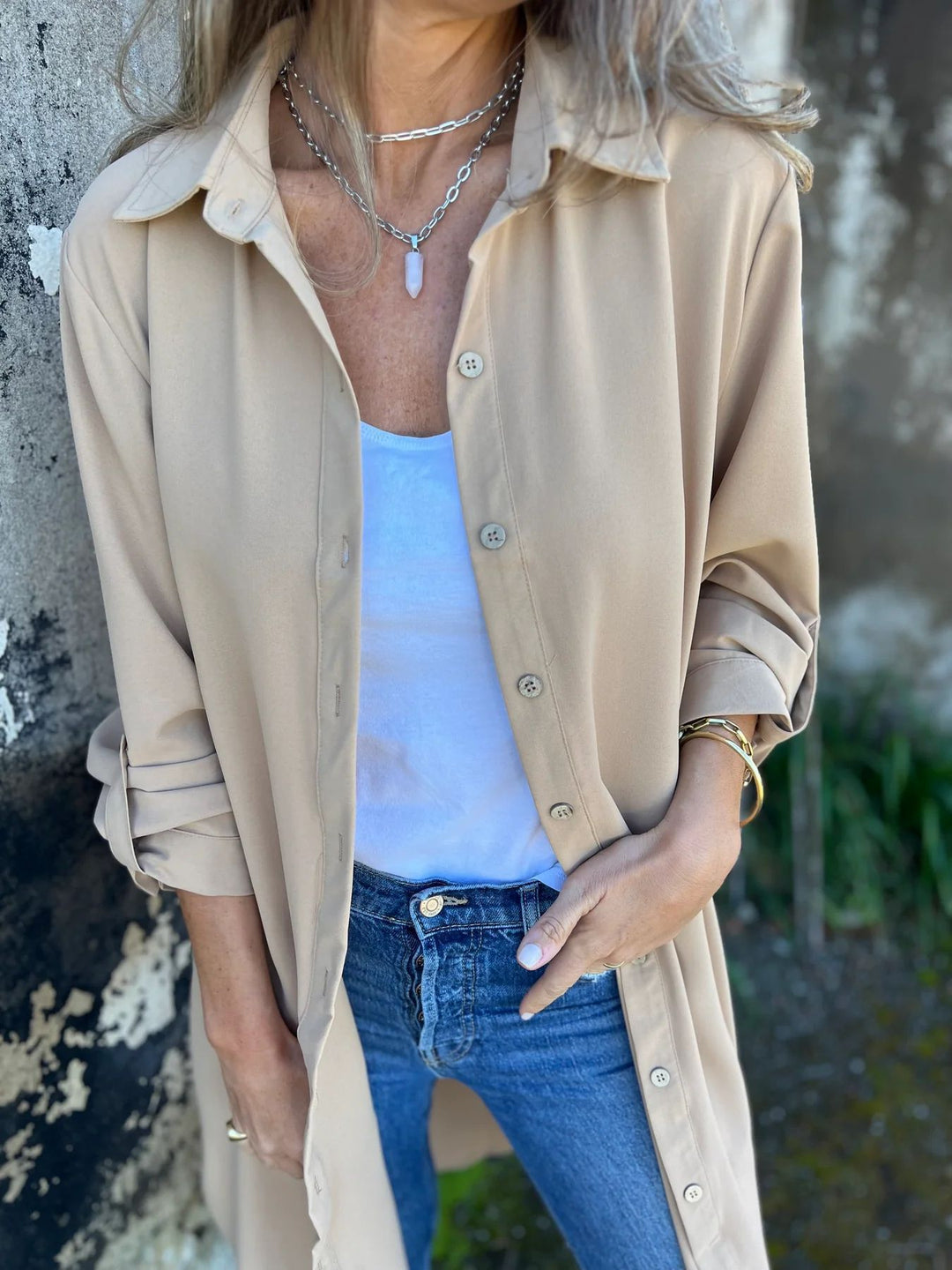 Damen Longbluse mit elegantem Schnitt und lässigen Details Heidi-Mode