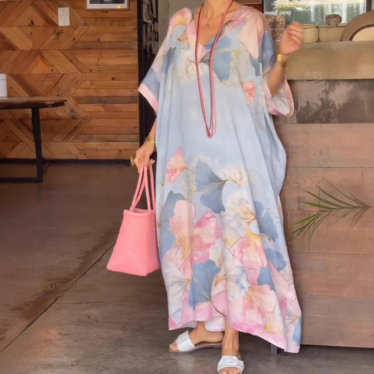 Damen Kaftan mit floralem Design und V-Ausschnitt Heidi-Mode