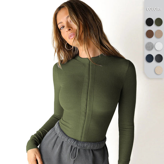 Damen Enganliegendes Longsleeve mit Stehkragen Heidi-Mode