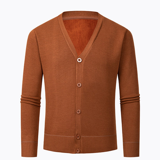 Herren Strickjacke mit V-Ausschnitt und knopflosem Design Heidi-Mode