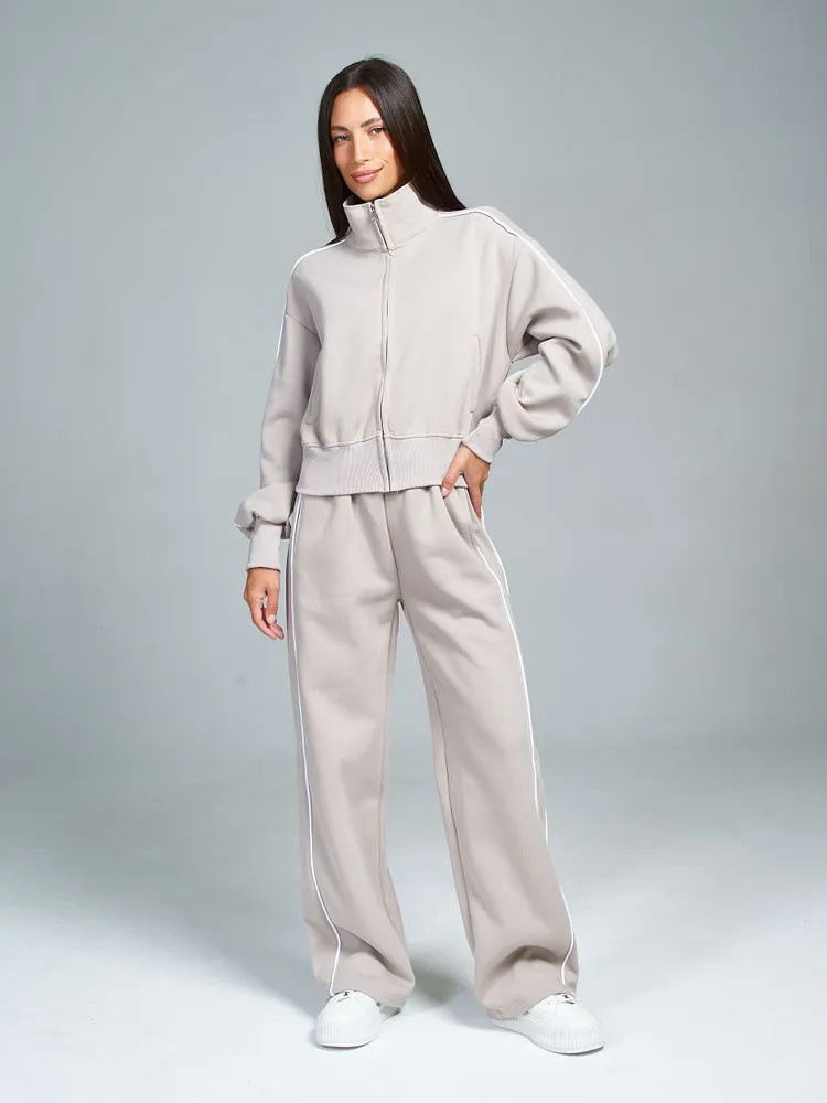Damen Sportlicher Zweiteiliger Jogginganzug mit hohem Kragen und elastischen Bündchen Heidi-Mode