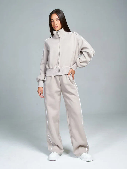 Damen Sportlicher Zweiteiliger Jogginganzug mit hohem Kragen und elastischen Bündchen Heidi-Mode