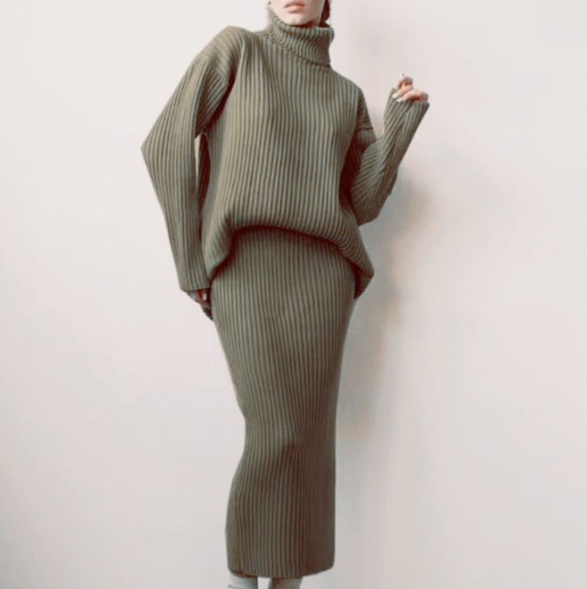Damen Strickset mit hohem Kragen und weichem Rippdesign Heidi-Mode