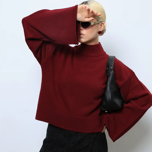 Damen Eleganter Oversized Pullover mit weitem Schnitt und Stehkragen Heidi-Mode