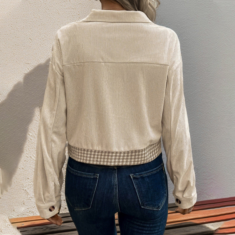 Damen Cordjacke mit modernem Hahnentritt-Design und praktischen Taschen Heidi-Mode