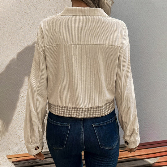 Damen Cordjacke mit modernem Hahnentritt-Design und praktischen Taschen Heidi-Mode