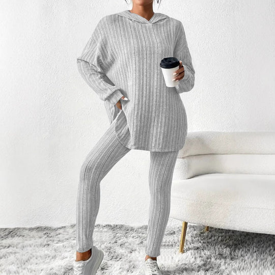 Damen gemütliches Strick-Set mit oversized Oberteil und enganliegenden Leggings Heidi-Mode
