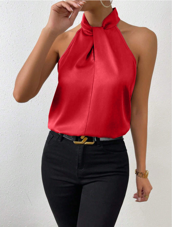 Heidi-Mode | Damen Knoten Hals Stil Top Seide
