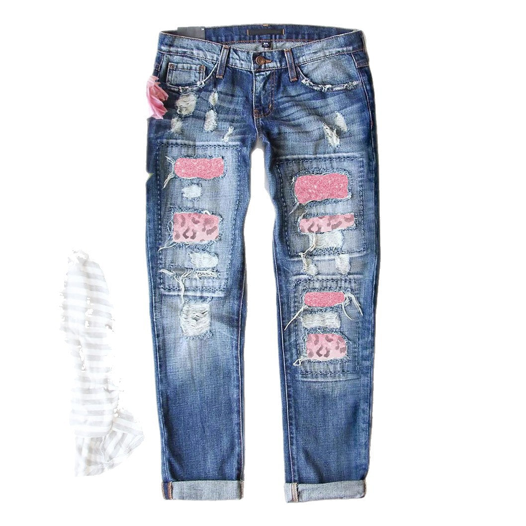 Damen Ripped Jeans mit modischen Patches und lässigem Schnitt Heidi-Mode