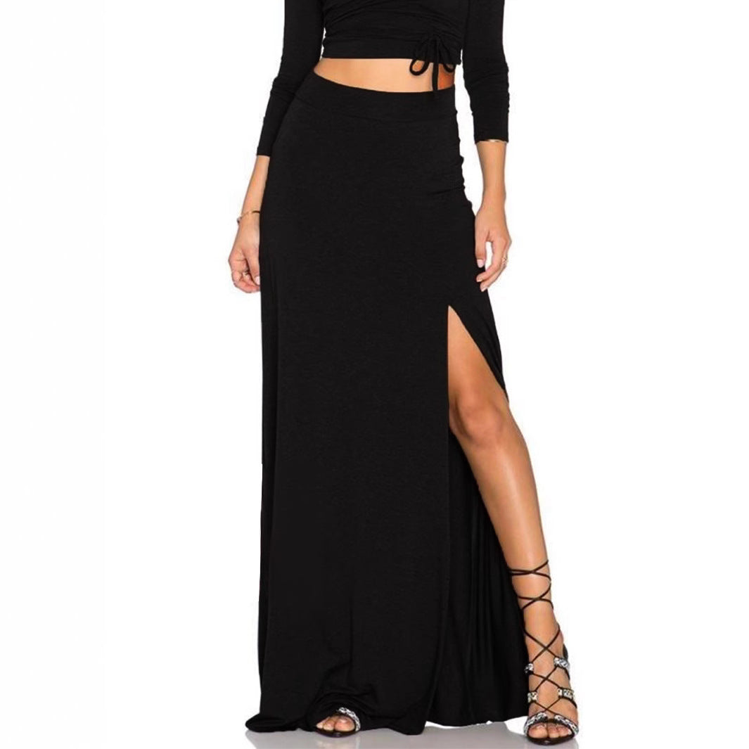 Damen Eleganter Maxi-Rock mit hohem Schlitz und elastischem Bund Heidi-Mode