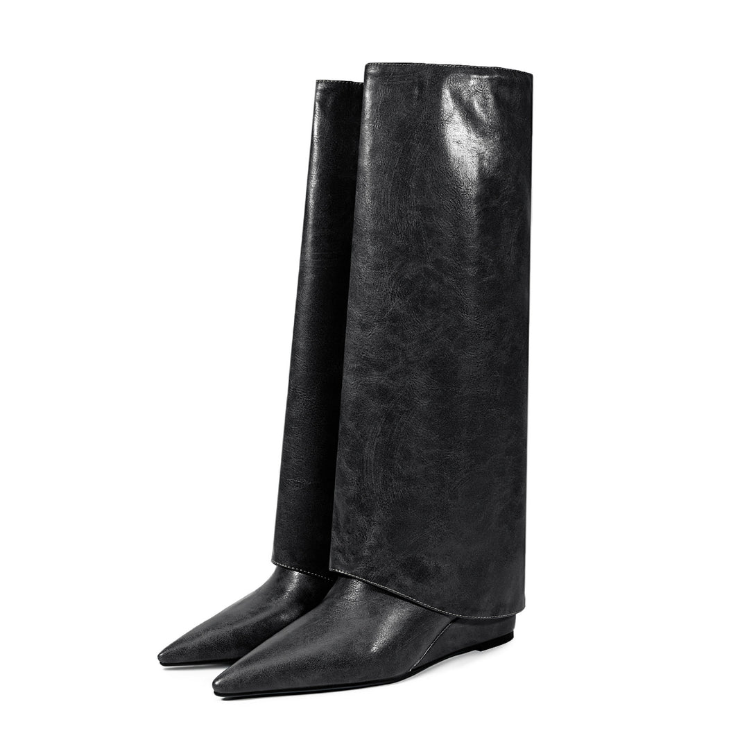 Femme Spitzer Absatz Über-die-Knie Stiletto Stiefel Heidi-Mode
