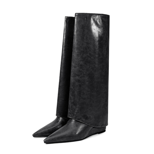 Femme Spitzer Absatz Über-die-Knie Stiletto Stiefel Heidi-Mode