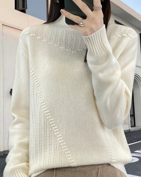 Damen Strickpullover mit elegantem Stehkragen und strukturiertem Design Heidi-Mode