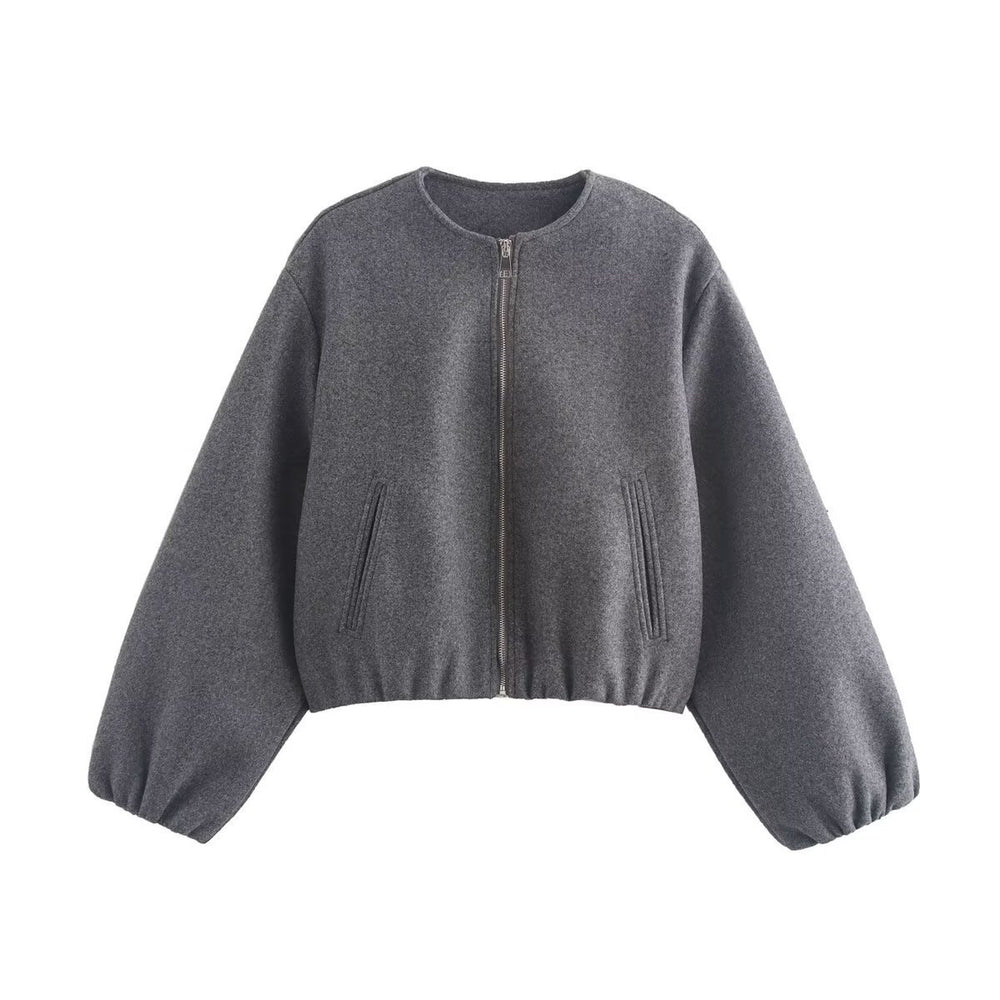 Damen bequeme und stylische Bomberjacke mit hohem Kragen und seitlichen Taschen Heidi-Mode