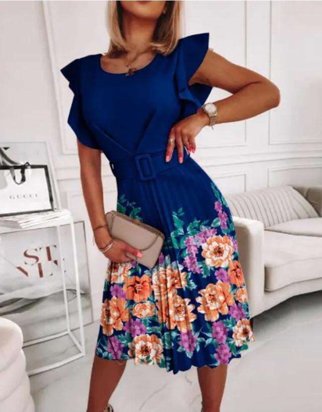 Heidi-Mode | Rüschenkapärmel Blumenkleid Midi