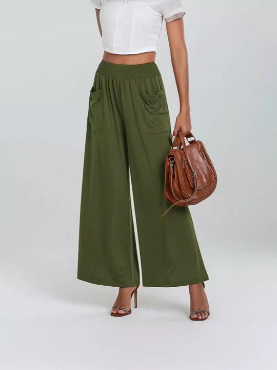 Damen Weite Hose mit elastischem Bund und Seitentaschen Heidi-Mode
