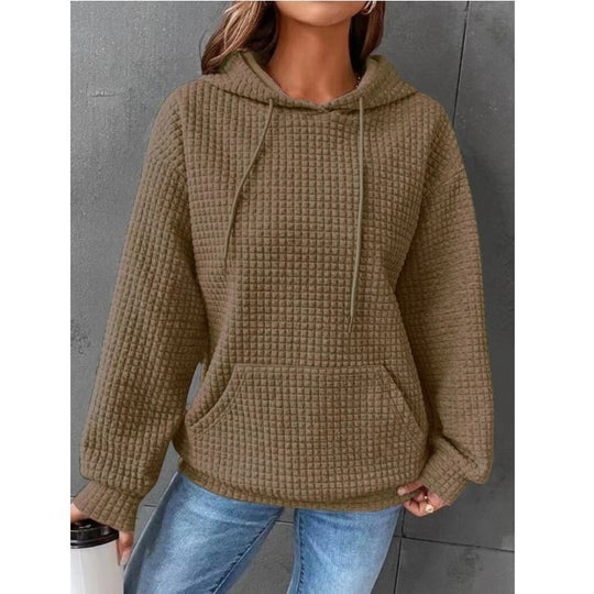 Damen Waffelstruktur Hoodie mit Kängurutasche und lässigem Schnitt Heidi-Mode
