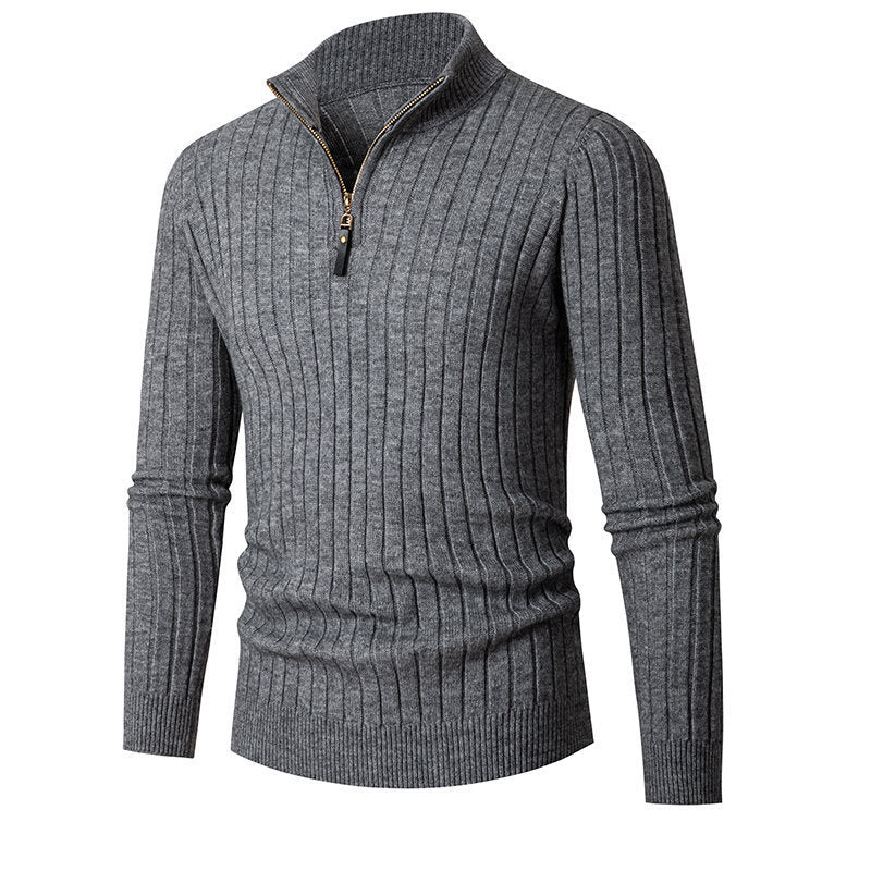 Herren eleganter Strickpullover mit durchgehendem Reißverschluss und Rippenstruktur Heidi-Mode