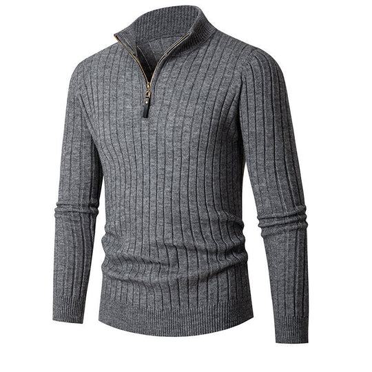 Herren eleganter Strickpullover mit durchgehendem Reißverschluss und Rippenstruktur Heidi-Mode