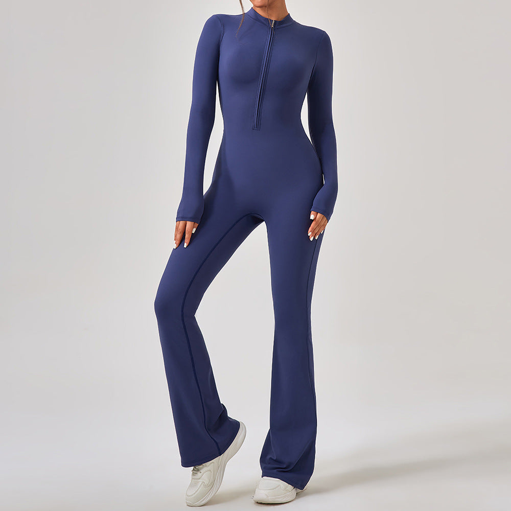 Heidi-Mode | Langärmlige Reißverschluss Hose Slim Fit Frauen Ein Stück Hüfthebende Sportbekleidung